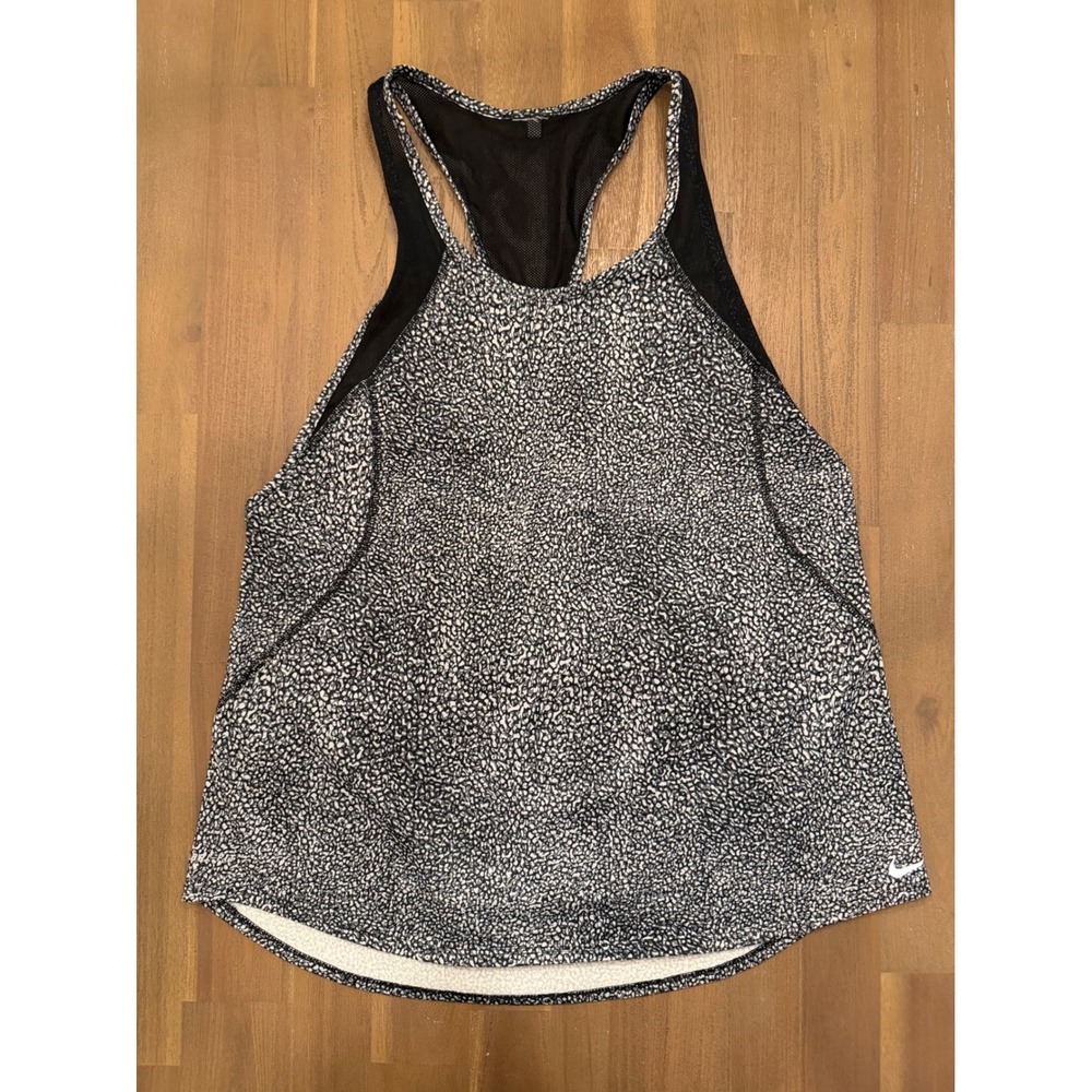 Nike Womens Pebble Print Racerback Mesh Running Tank Top Black‎ White LL